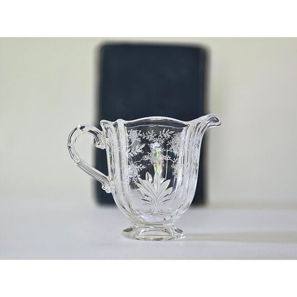 Vintage Creamer & Open Sugar Bowl in Fostoria Chintz Pattern, Pristine Condition - Picture 5 of 10